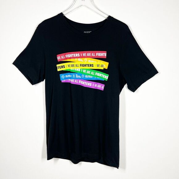 UFC Women Size Large MMA T-Shirt Black We Are All Fighters LGBTQ Pride Equality - Picture 7 of 7